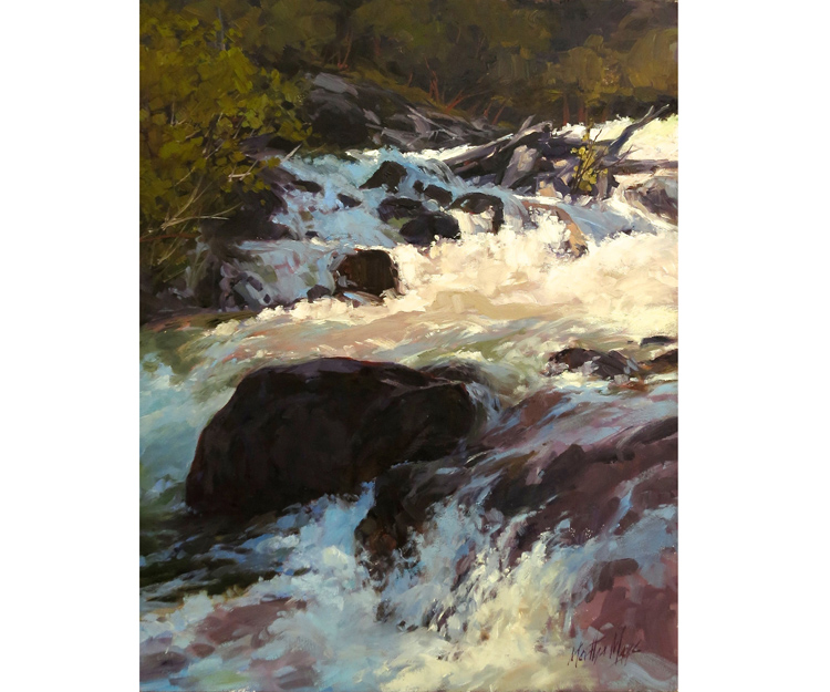 Rapid Creek Cascade, painting measures 16ins x 20ins, Oil on canvas from 2015 Collection, Sold.